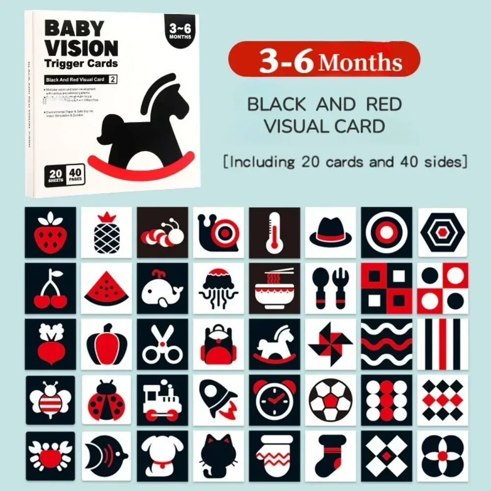 Baby Visual Stimulation Cards High Contrast Black White Newborn Development Flash Cards