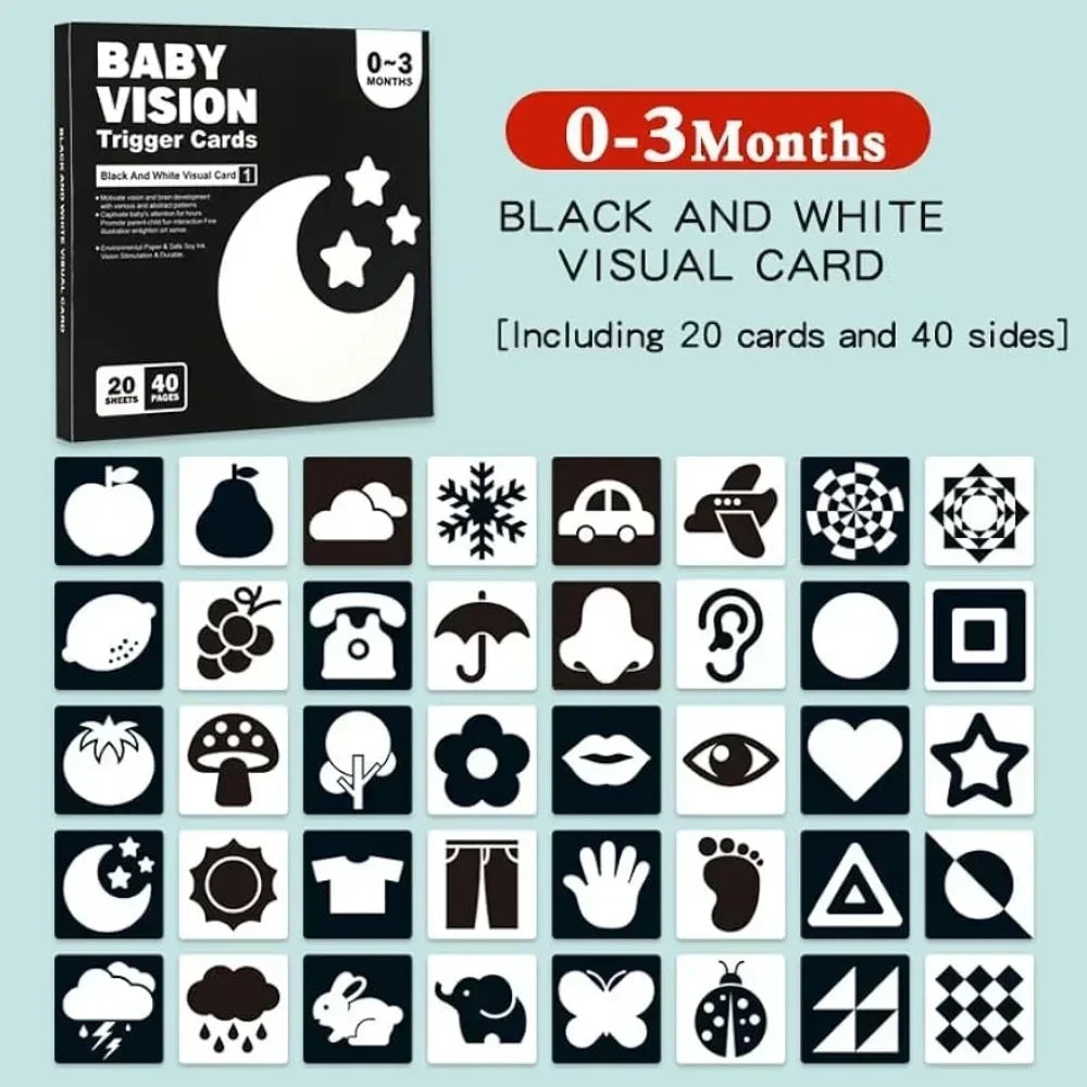 Baby Visual Stimulation Cards High Contrast Black White Newborn Development Flash Cards