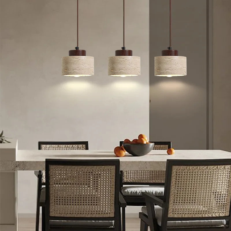 Japanese Style Cave Stone Hanging Pendant Lamp Wabi Sabi Lighting Decor